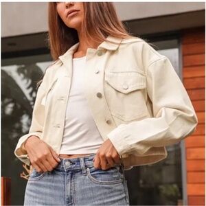 Lulus Heard About You Off-White Cropped Twill Jacket